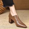2025 New 5.5 Cm Black Soft Leather Mouth Pointed High Heels Versatile Thick Heel Deep Mouth Single Shoes Women