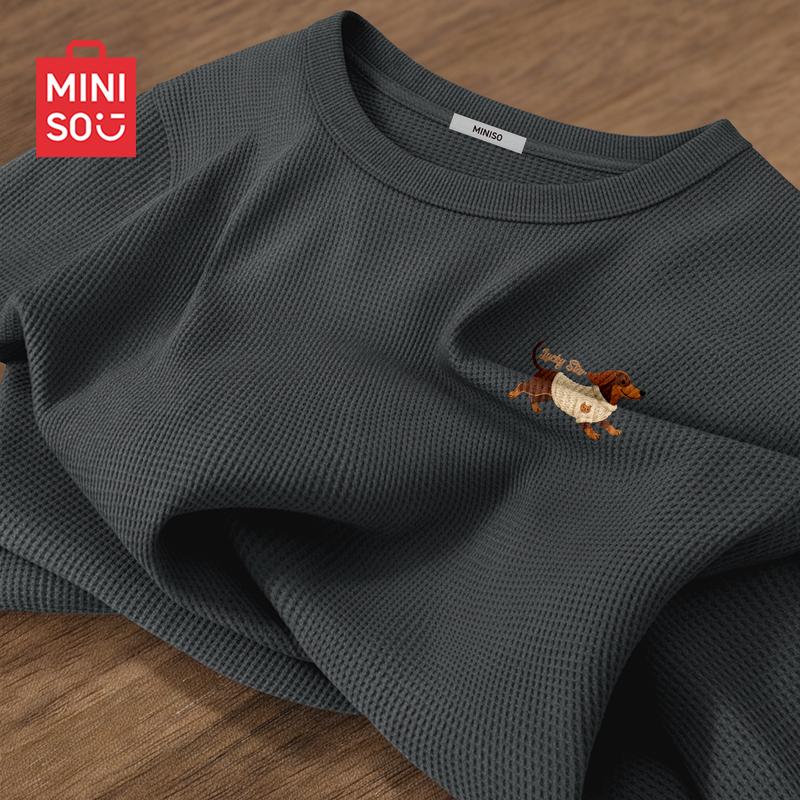 MINISO Мужская вафельная футболка с длинным рукавом