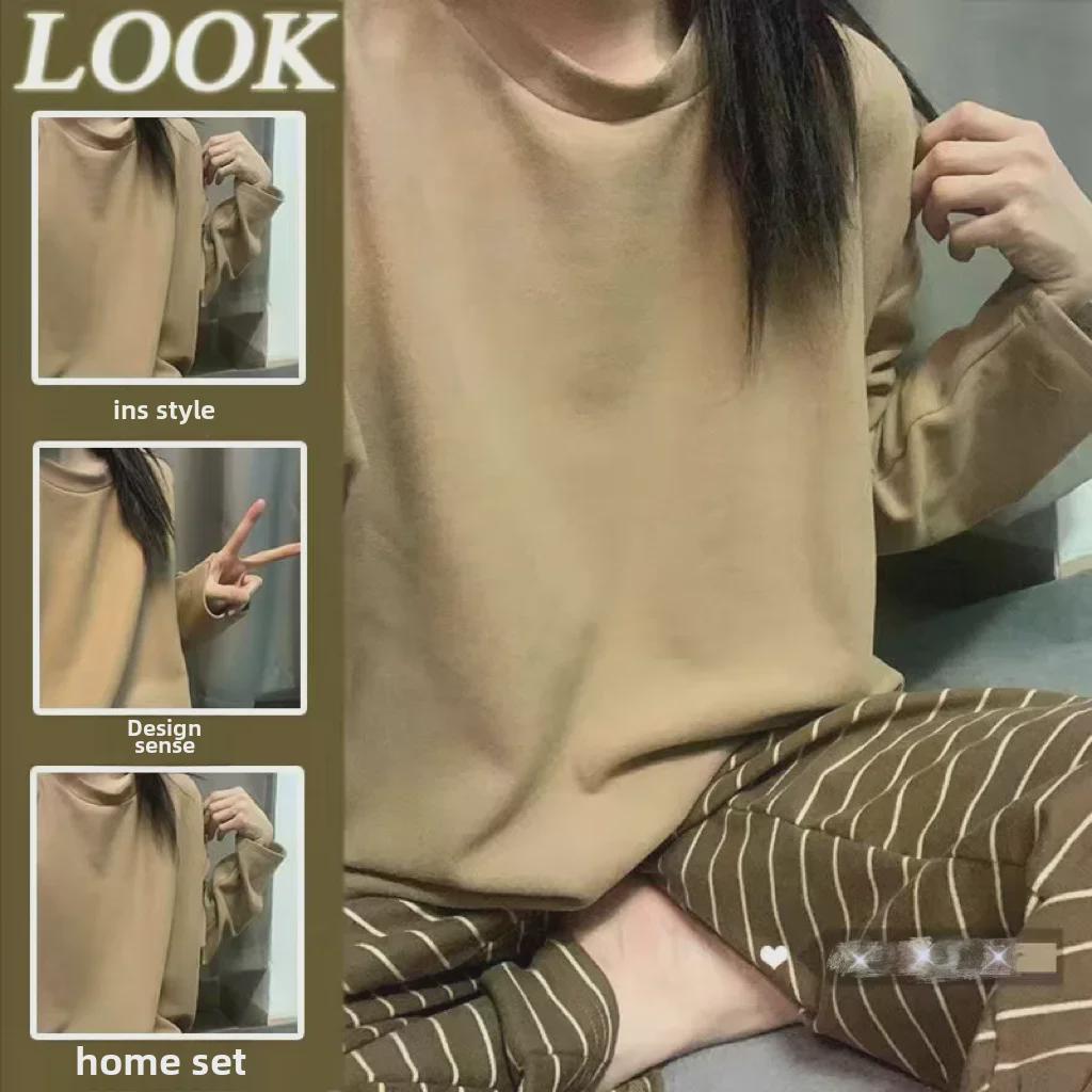 Women's 2023 Spring & Autumn Long-Sleeve Padded Pajamas, Lightweight, Large-Size Homewear