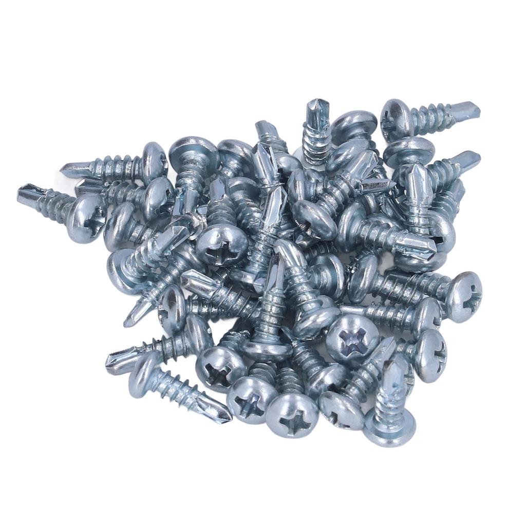 50PCS Round Head Drill Screw Set Carbon Steel Galvanized Self Drilling Screws 4.2x13mm Cross