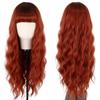 MERISIHAIR Long Ombre Synthetic Orange Red Black Pink Wigs with Bangs Water Wave Synthetic Heat Resistant Fiber Wigs for Women