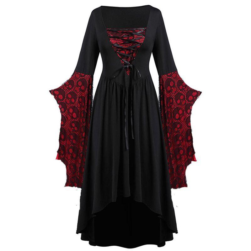 Ladies Gothic Cosplay Dress Polyester Fabric With Skull Pattern And Large Swing Skirt