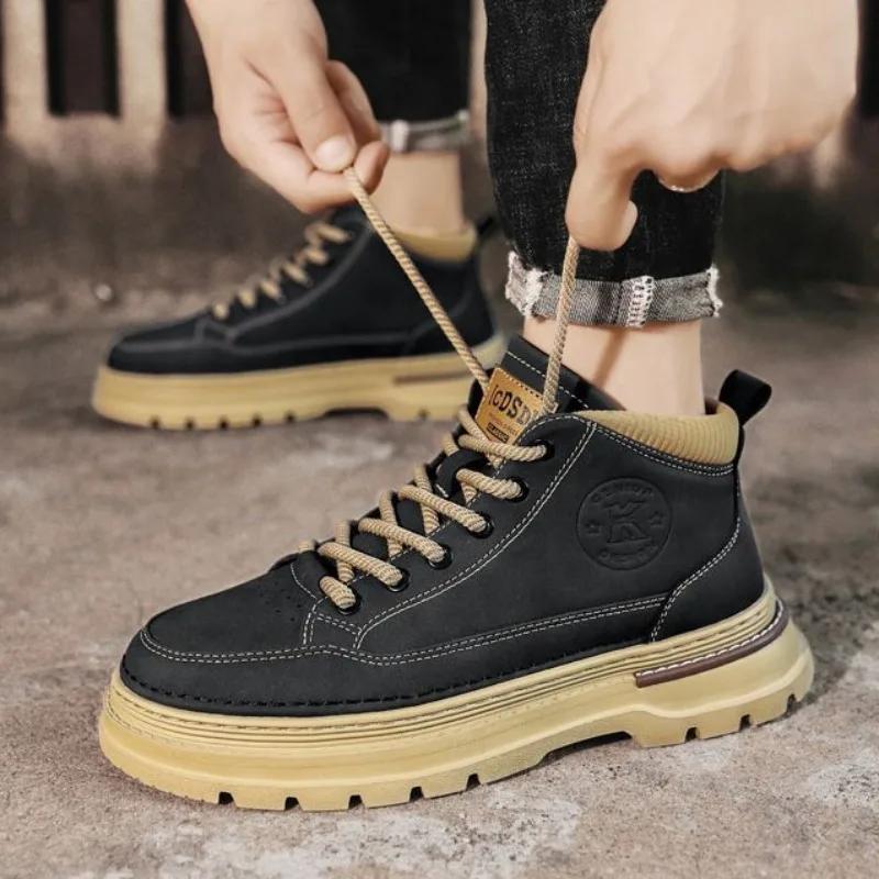 2025 Autumn/Winter New Men's Shoes UK Retro Casual Work Boots Trendy Low Cut Comfortable Anti Slip Lace Short Ankle Boots
