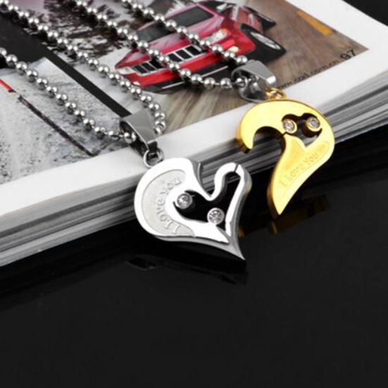 2 шт./компл., ожерелье для пары с кулоном «Я люблю тебя», инкрустированное стразами, в форме сердца