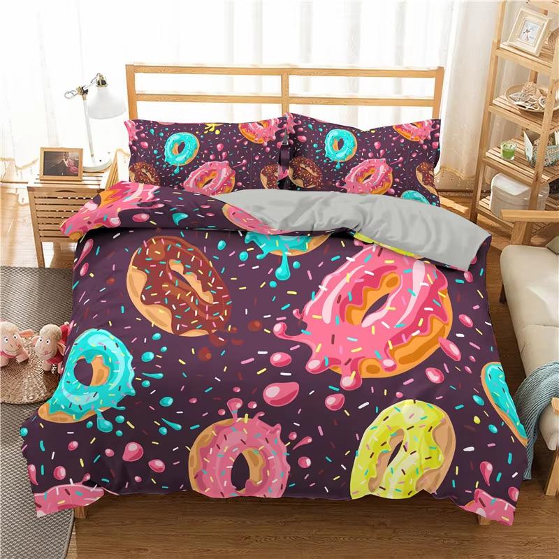 Мягкий милый комплект пододеяльников с пончиками, комплект постельного белья с десертной тематикой для девочек и мальчиков, подарки из микрофибры, забавный мультяшный комплект со вкусной едой, пододеяльник