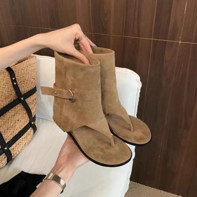 [Фанфна] Внутреннее увеличение 4 см ретро стиль римские крутые ботинки высокий верх открытый носок сандалии летняя обувь одинарные ботинки женские