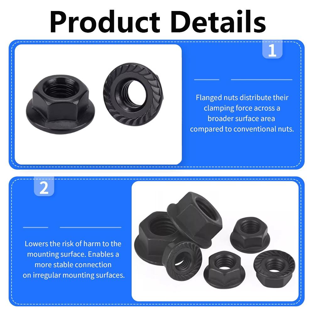 5/10/25/50/100pcs Hex Flange Nuts M3 M4 M5 M6 M8 M10 Black and White Zinc Plated Carbon Steel Metric Hex Nuts