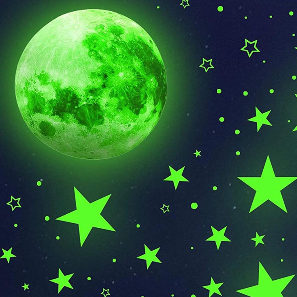 Fluorescent Moon Star Wall Decals Glow In The Dark Stars Wall Stickers Glowing Stars for Ceiling Home Bedroom Decoration Sticker