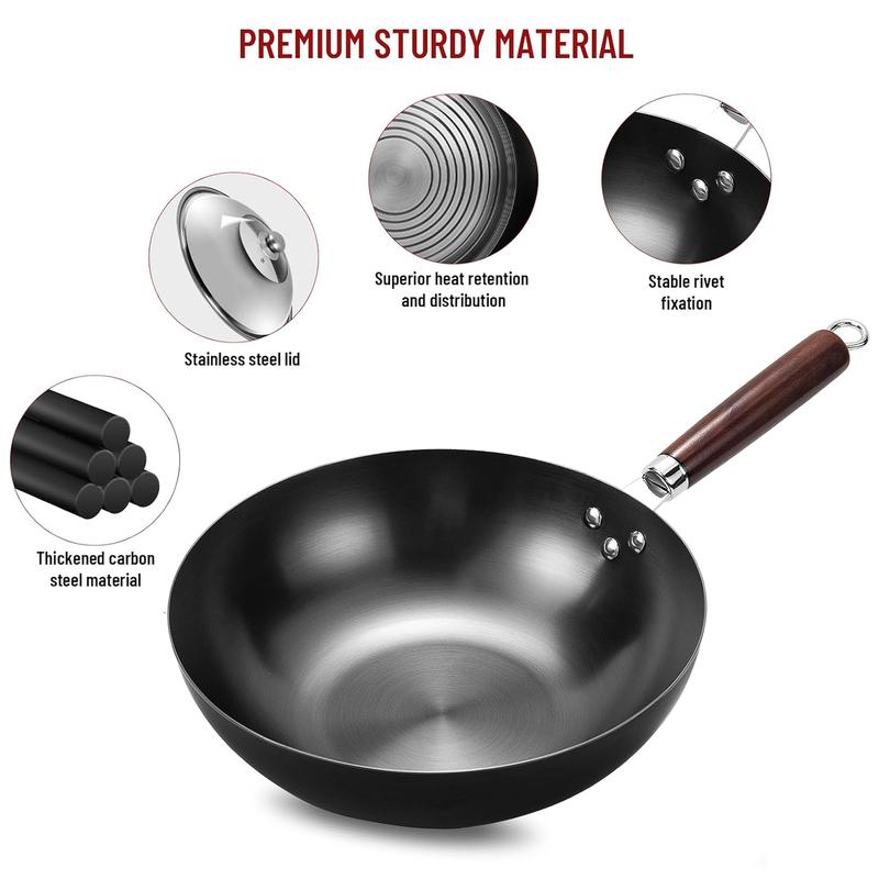 Сковорода-вок с плоским дном 32 см Чугунная сковорода для жарки вок Антипригарная сковорода для электрических и индукционных плит Воки