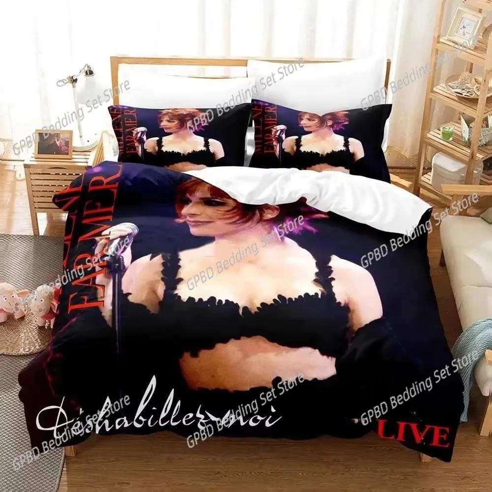 Одиночный комплект постельного белья Mylene Farmer 3D НОВЫЙ Пододеяльник Наволочка Постельное белье для взрослых Мальчик Девочка Украшение спальни Дети Односпальный Двуспальный Большой
