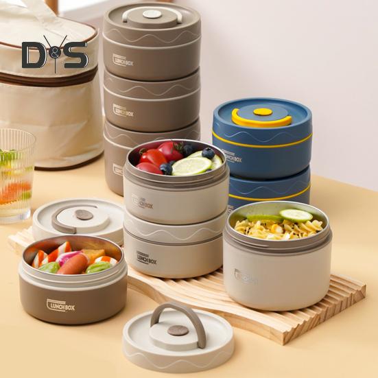 1 комплект, 420/550 мл ланч-бокс из нержавеющей стали с герметичной крышкой, двухслойный, пищевой, посудомоечная машина, микроволновая печь, морозильник, безопасный для студентов, круглый термос