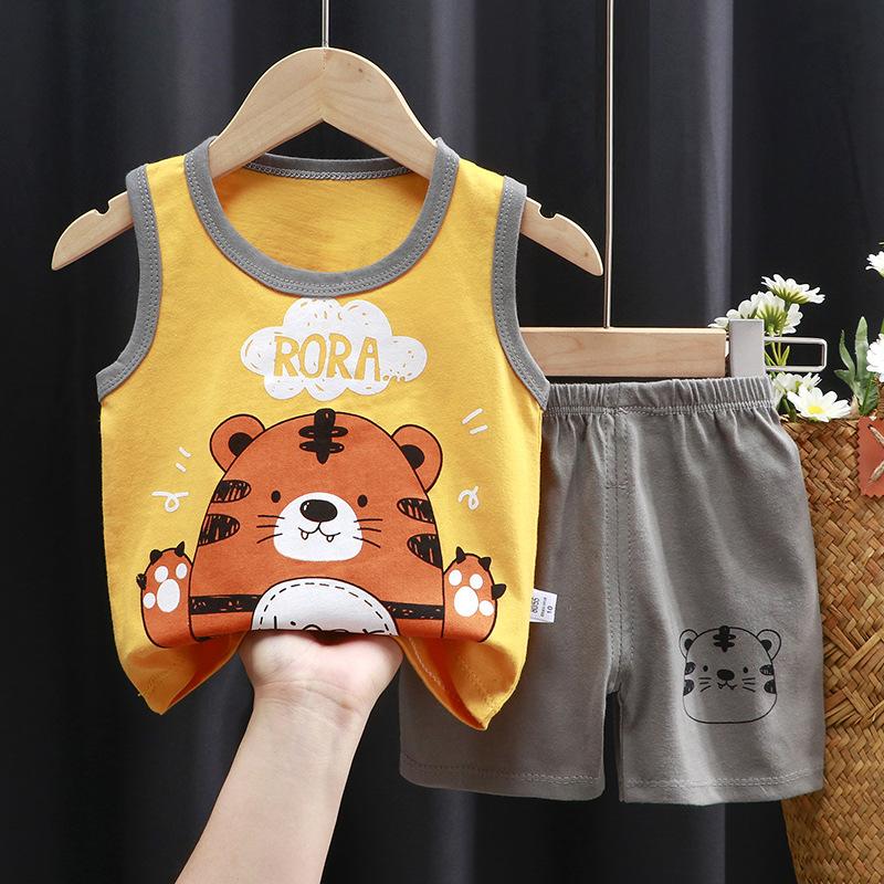 Children's Cotton Pullover Sets - Summer Boys' And Girls' Sleeveless T-shirts And Shorts Sets