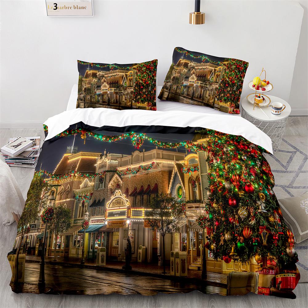 Christmas Duvet Cover Set King Queen Full Size Snowflake Gold Deer Pattern Holiday Bedding Set Polyester Comforter Cover For Kid