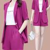 Plus Size Women's Summer Two-Piece: Short-Sleeved Suit Jacket & Shorts