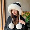 Autumn and Winter Lei Feng Hat for Women Fashion Versatile Cute Big Wool Ball Ear Protection Hat Cold Proof Thick Plush Hat Pullover Hat