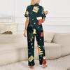 Женский рождественский пижамный комплект с принтом, женские короткие рукава, длинные брюки, комплект из двух предметов, застегивающийся на пуговицы, домашняя одежда