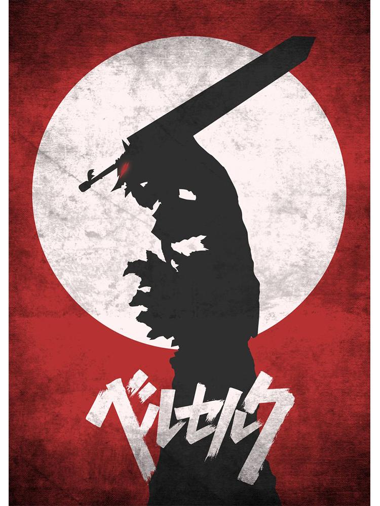 Классический японский аниме постер Берсерк, винтажный холст, картина, фехтовальщик, кишки, манга, настенное искусство, украшение для гостиной, дома, фотографии