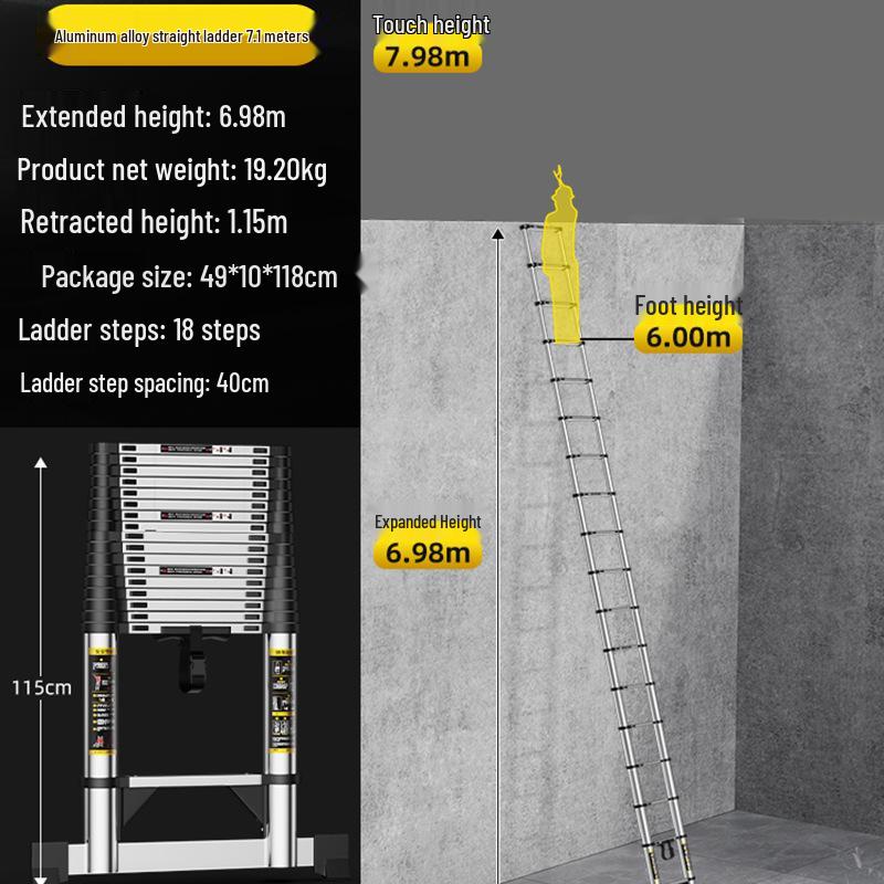 Телескопическая складная стремянка из нержавеющей стали и алюминиевого сплава