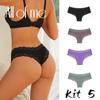 Allofme 5Pcs/Kit Lace Thongs for Women Sexy Low-Rise G-String Breathable Lingerie Sexy Thong for Female Panties T-Back Hollow Out Floral Panties