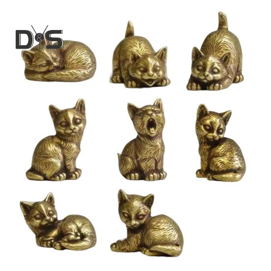 Латунная статуэтка кошки, маленькая статуэтка кошки, держатель для благовоний, настольный ретро-мини-кошачий орнамент для домашнего офиса, чайного столика, автомобиля