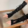 Personalized Strap Lace Gloves Ins Trendy Summer Sunscreen Hollow Splicing Y2k Subcultural Dark Sleeve Set