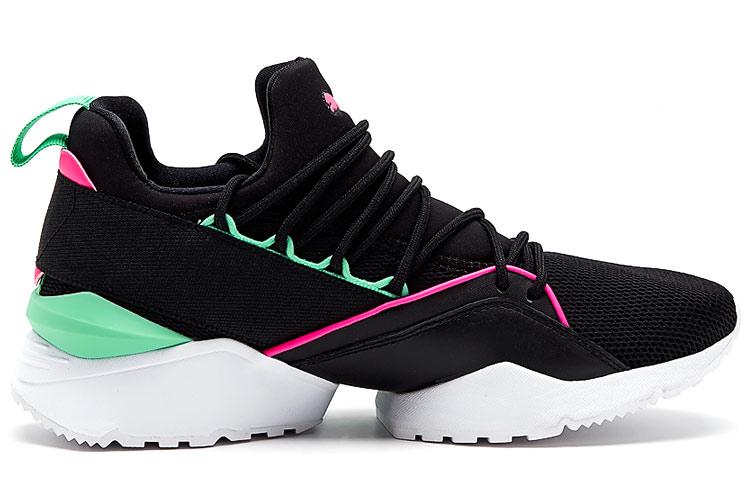 Women's Sneakers PUMA Muse Maia Street 1 Low Top Running Shoes Black/Green Women's