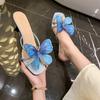 French Small Sandals Butterfly Thick Heel Fashion Vacation Niche Design Sense 2025 New High-heeled Slippers Women's Summer Wear
