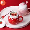 Hi 1PC 500ml Large Capacity Ceramic Cute Strawberry Coffee Mug with Lid and Spoon Porcelain Breakfast Milk Oatmeal Cup Drinkware