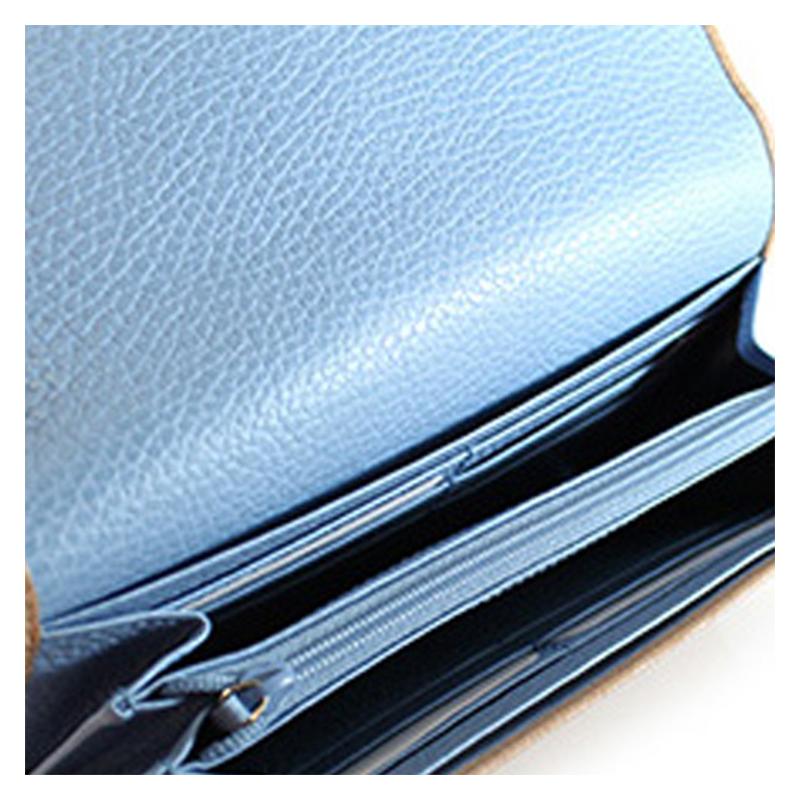 Gucci Hot Stamped Logo Long Calfskin Clutch Wallet Women's Rose Beige/Light Blue
