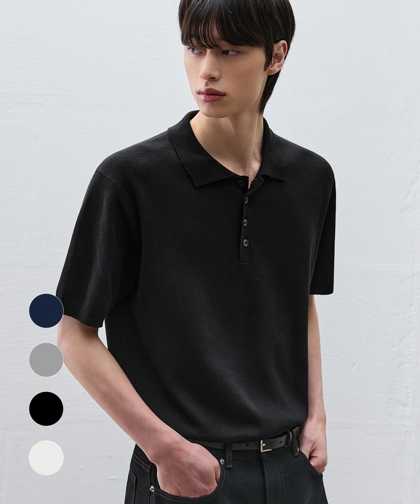 DRAW FIT Anderson Cotton Polo Half Knit [4 Colors]