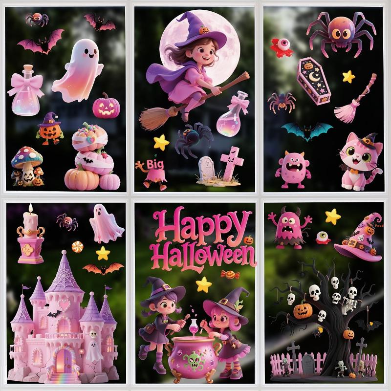 Halloween Window Sticker Pumpkin Bat Castle Pattern Wall Stickers Halloween Decals
