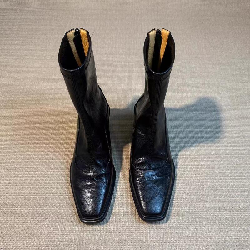 Fashion Feet Women Ankle Boots PU Elegant Ladies Back Zipper Brown Black Low Block Heels Booots Fashion Splicing Square Toe Boots