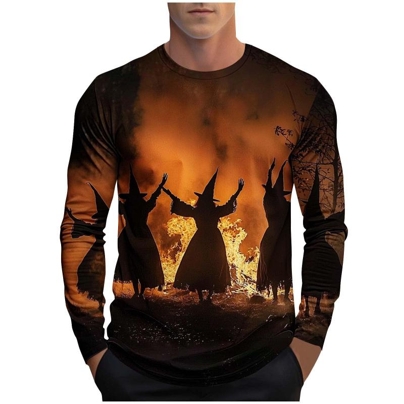 Осень 2025 Новая Повседневная Мода Мужской Топ с Круглым Вырезом Принт 3D Волшебник и Тыква Стильная Крутая Футболка Одежда Y2K