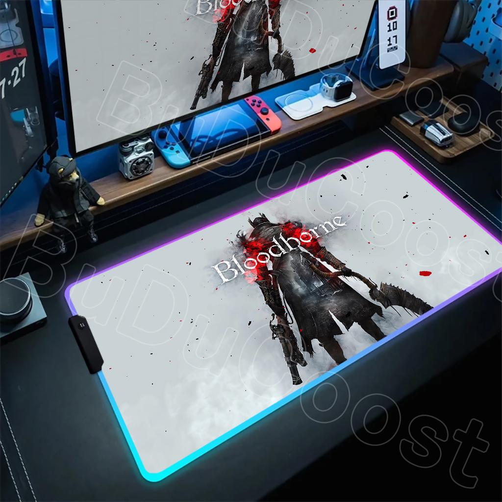B-Bloodborne Large Gaming RGB Mouse Pad Office Laptop Accessories Non-Slip Rubber Mousepad Anime Cartoon New HD Desk Mats Carpet