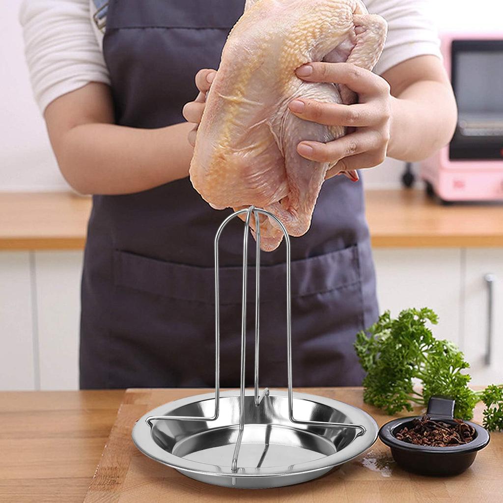 Подставка для гриля для курицы, жаровня, подставка с подносом, кухонные принадлежности для барбекю на открытом воздухе, нержавеющая сталь, антипригарное покрытие для курицы-гриль