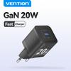 Зарядное устройство Vention 20 Вт GaN PD Fast USB Type C Зарядное устройство USB C PD3.0 QC3.0 Быстрая зарядка для iPhone 15 14 13 12 Зарядное устройство для мобильного телефона