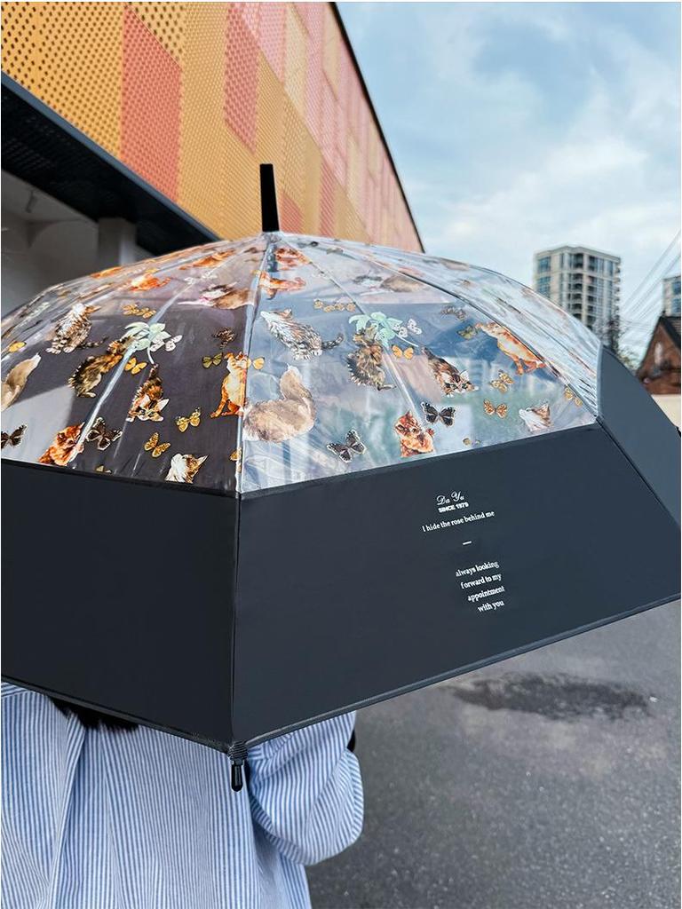 Прозрачный милый зонт-кошка - Стильный полуавтоматический с длинной ручкой для женщин