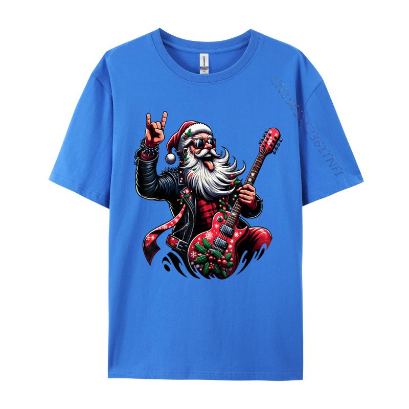 Rock Roll Christmas Santa Claus Guitar Player T-Shirts Autumn Soft Mens Tee Shirts Pure Cotton T Shirts