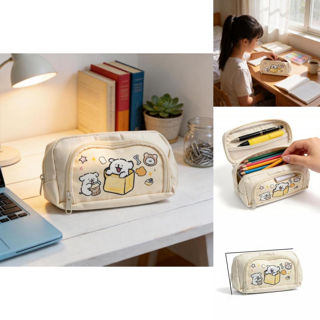 Canvas Line Dog Pencil Case With Large Capacity For Kids And Teens Ideal For School Supplies