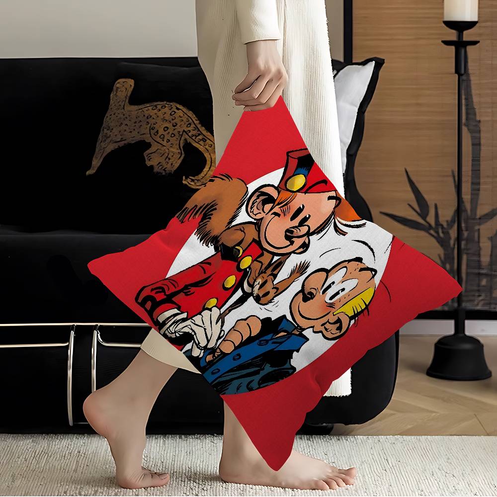 Comic S-Spirou E-Et F-Fantasio Decorative Room Aesthetics Pillow Case Home Decor Bedroom Sofa Bed Couch Pillow Cover 45X45