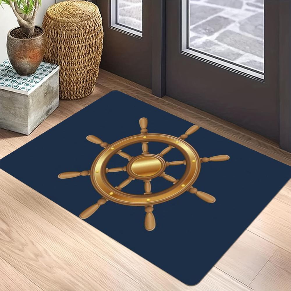 Ковер-мат Коврик Морская Винтажная Тема Якорь Штурвал Компас Карта Ретро Ручная Рисовка Домашний Декор Прихожая Темно-Синий