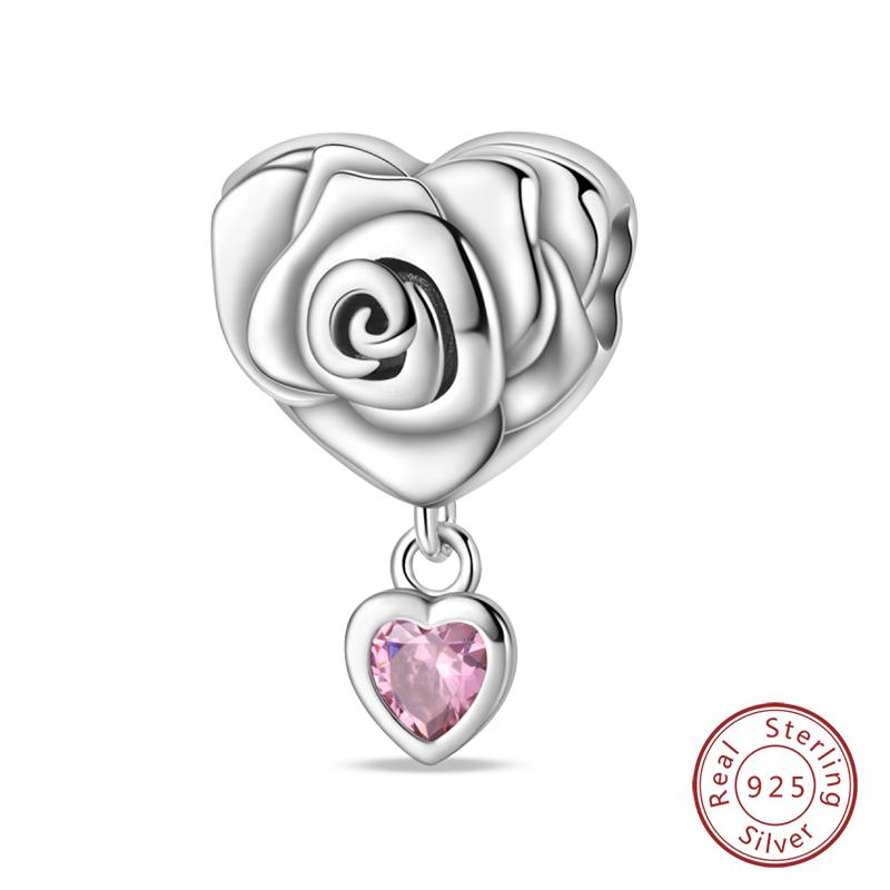 Настоящая медь Розовая серия Шармы-бусины в форме сердца Подходят для оригинальных браслетов Qikaola Сделай сам Украшения на День матери Подарок для мамы