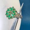 POMOiii Роскошные изумрудные двухцветные гальванические кольца в форме цветка, женские кольца для танцевальной вечеринки, эффектные ювелирные изделия для женщин