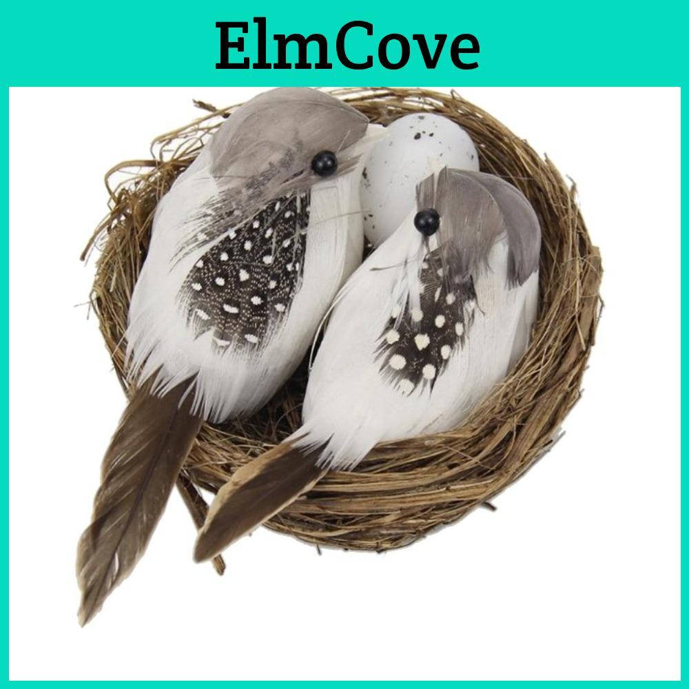1 Birds Realistic Feathered Set With Nest Birds Egg Artificial Craft Birds For Garden Parties Lawn Decor Home Car Ornament