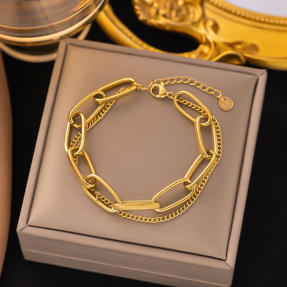 18K Gold Titanium Steel Bracelet - Women's Japanese Korean Fashion, Light Luxury, Non-Fading Jewelry