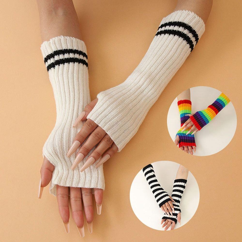 1Pair Warm Half Finger Gloves Striped Arm Sleeve New Arm Warmer Autumn