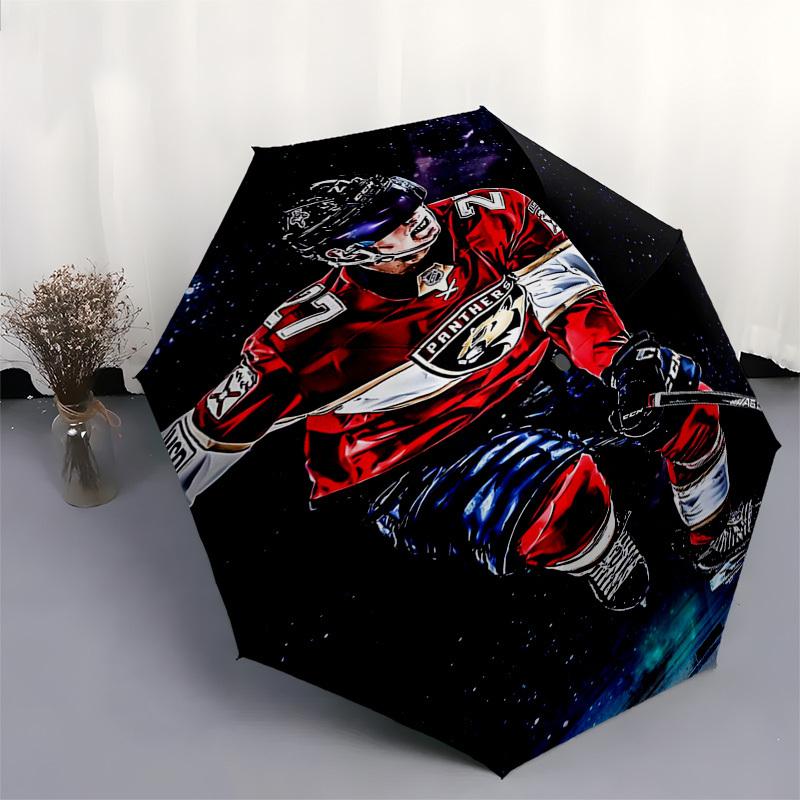 Hockey Player, Space Background Themed Automatic Opening and Closing Umbrella, Compact Travel Umbrella, Lightweight and Portable, Suitable f