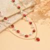 2Pcs Layered Strawberry Pearl Necklace Set for Women Cute Sweet Dainty Adjustable Summer Vacation Beach Jewelry Gift