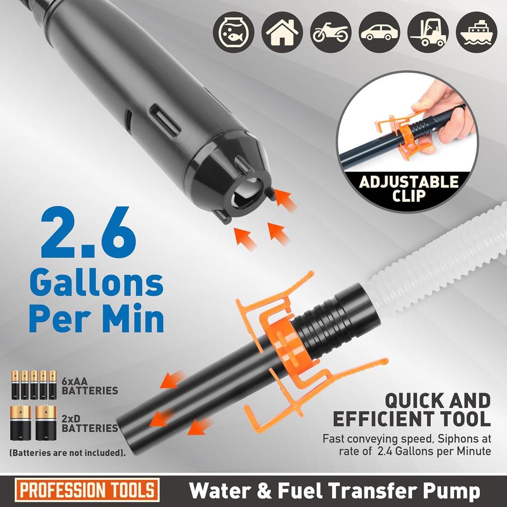 Amartisan Portable Fuel Transfer Pump Battery Powered - Gas Pump For Gas, Fuel, Diesel, Water Transfer - 2.6 GPM Multi-Use Siphon Fuel Transfer Pump