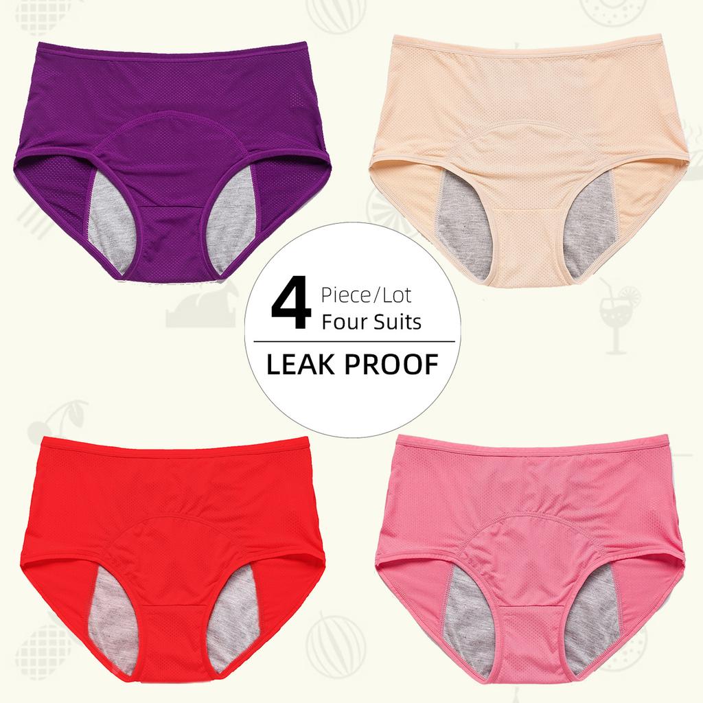 4Pieces/Lot Large Size Mesh Breathable Before and After Menstruation Leak-Proof Pants Medium and High Waist Underwear for Women Briefs